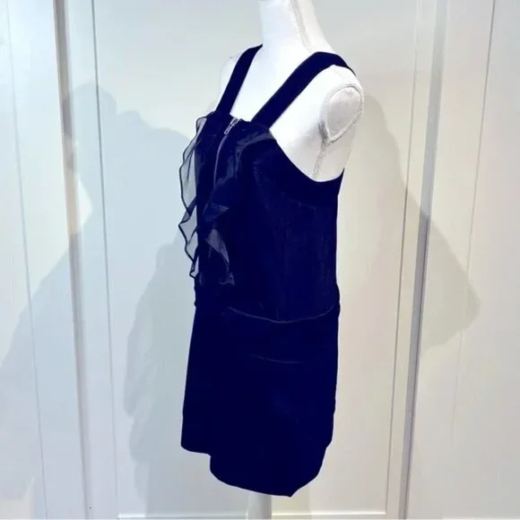 Drop Waist Ruffle Front Chunky Zip Mini Dress - Picture 4 of 5